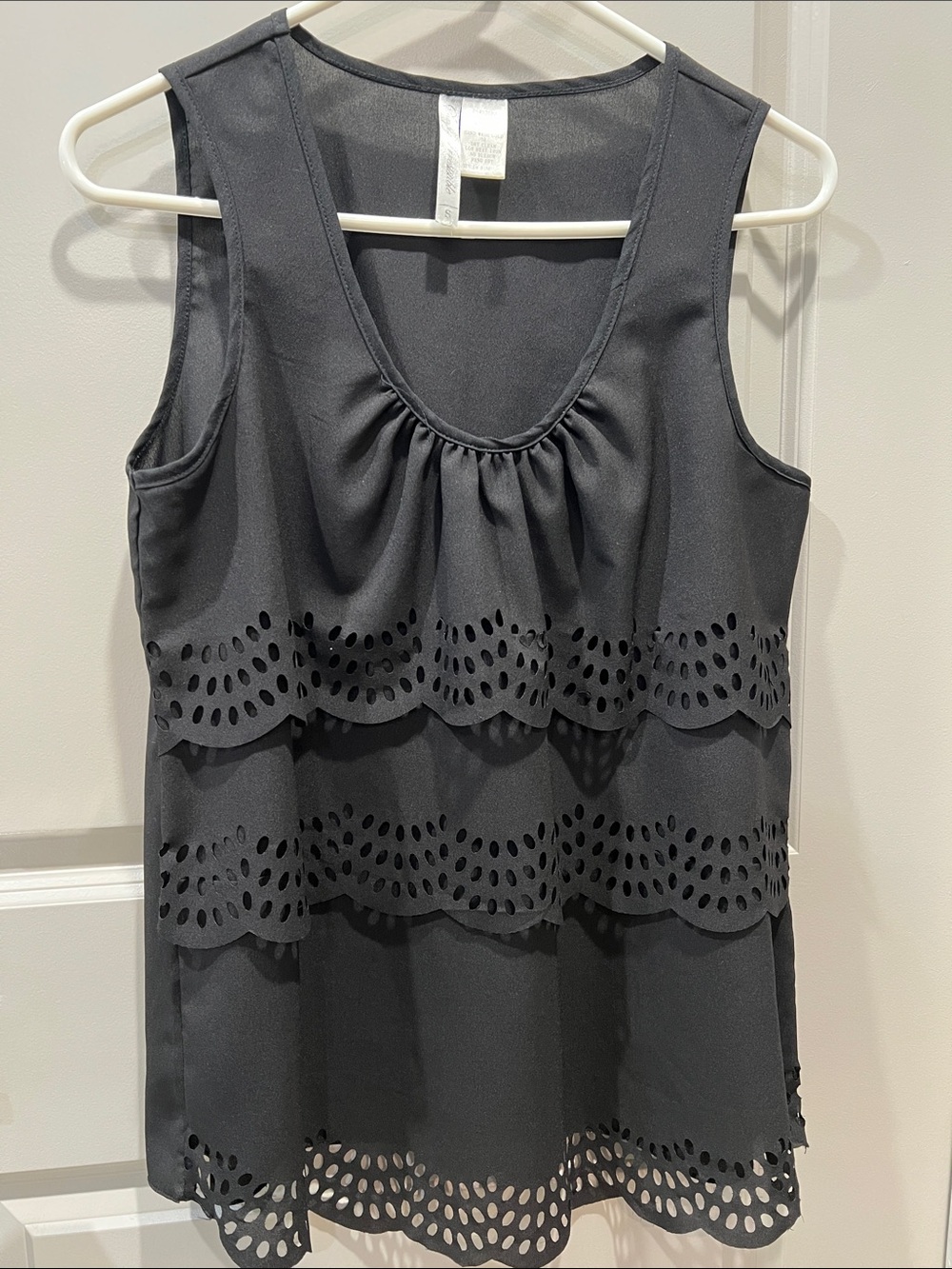 Simply Irresistible Black Sleeveless Laser-Cut Layered Tank
